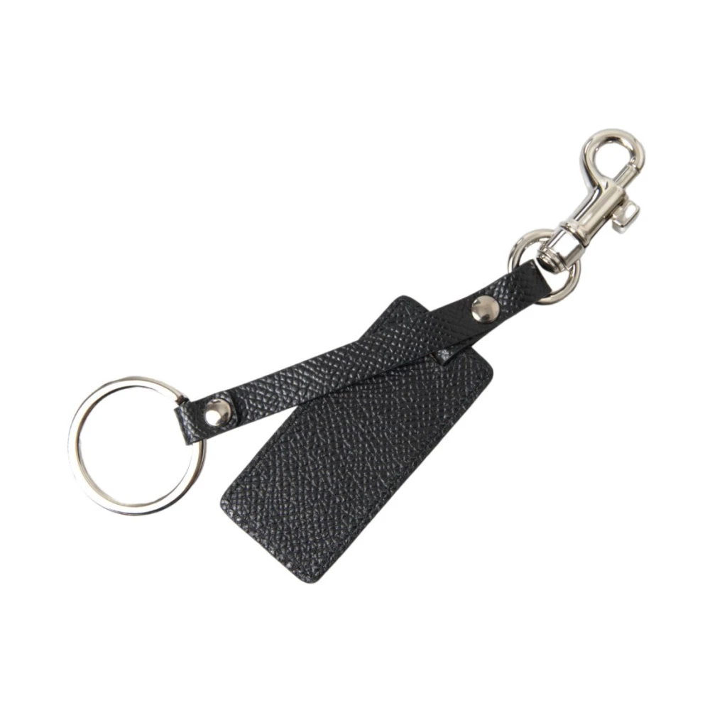 Dolce & Gabbana Zwarte Leren Sleutelhanger met Zilveren Details Black Heren