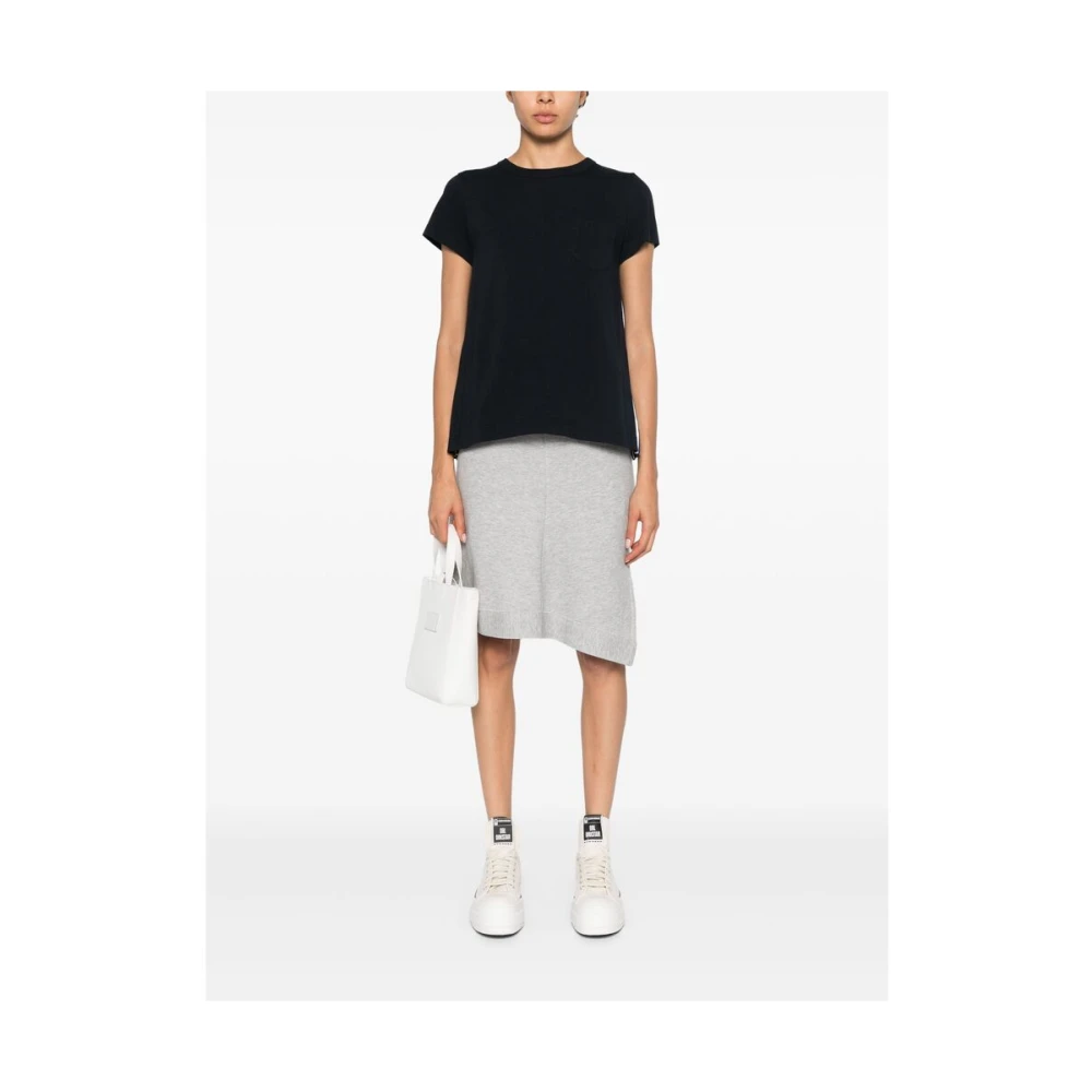 Sacai Gestreept Crew Neck Katoenen T-shirt Blue Dames
