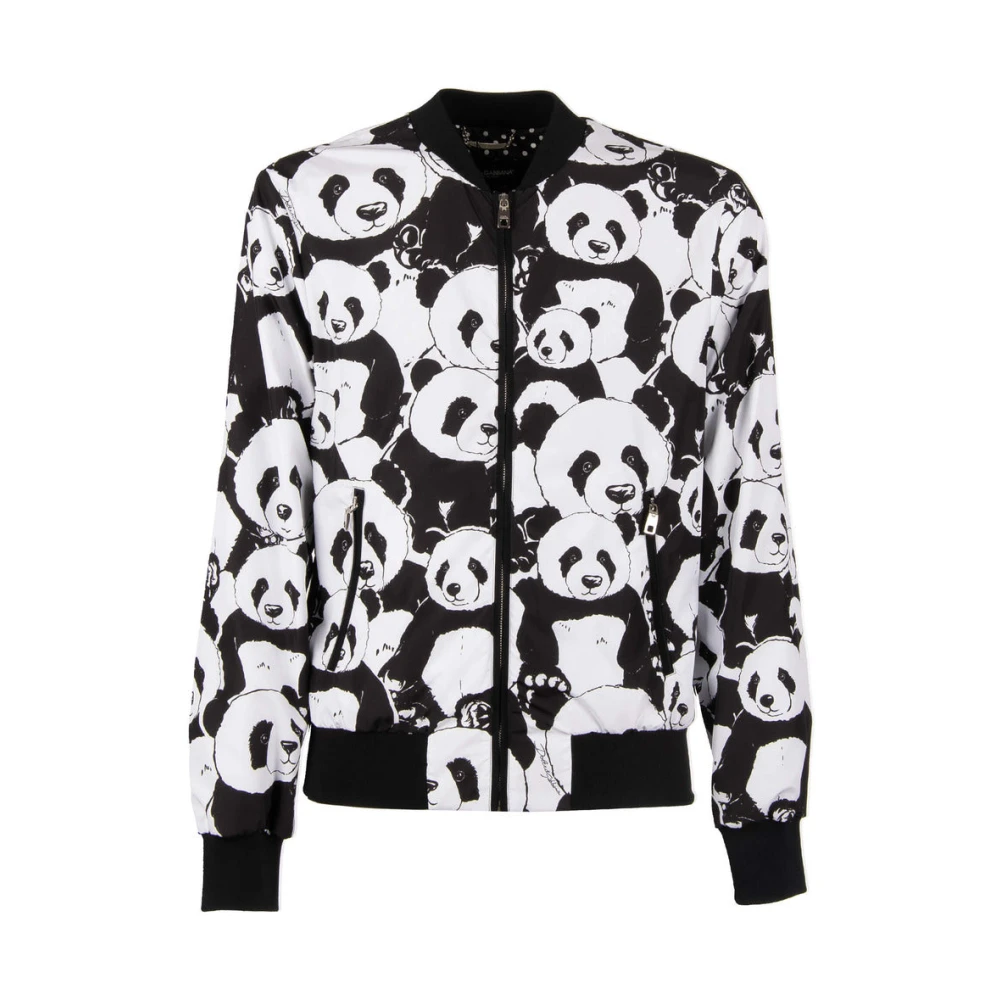 Dolce & Gabbana Panda Print Nylon Jas Black Heren