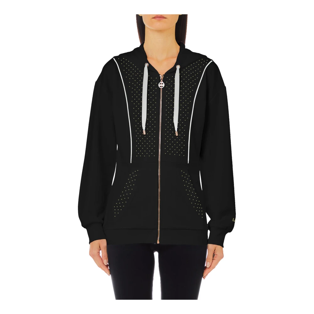 Liu Jo Zwarte rits hoodie met gouden studs Black Dames