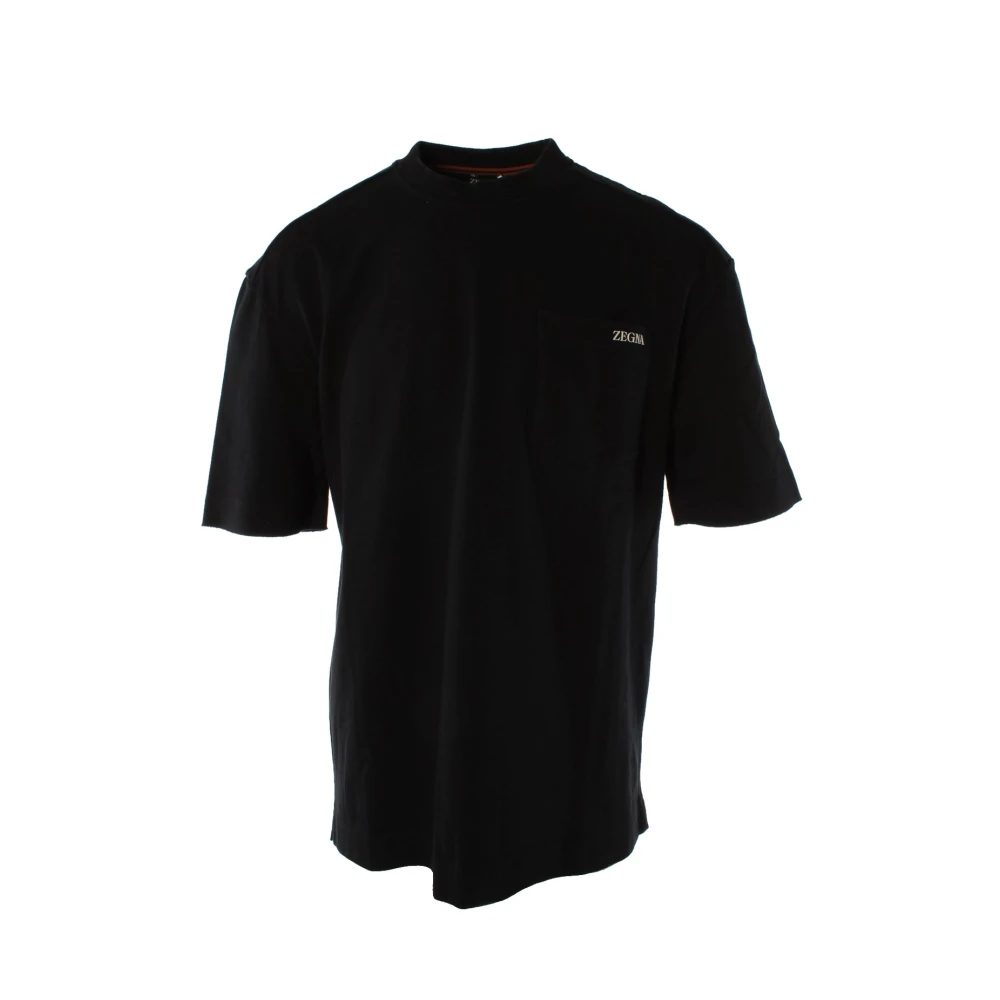 Zegna Men's Blue T-Shirts, 2XL, Chest Pocket Cotton T-Shirt
