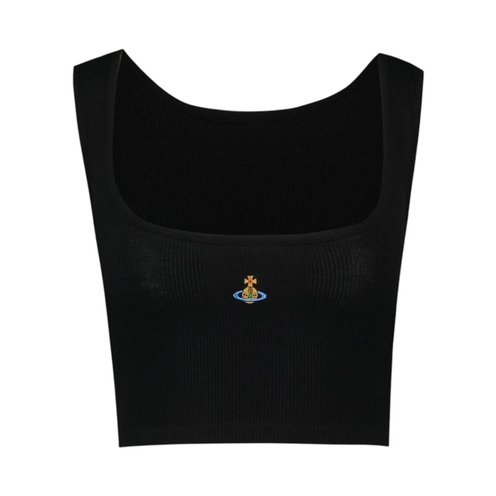 Vivienne Westwood Black Sleeveless Tops, Female, S, Cropped Ribbed Tank Top