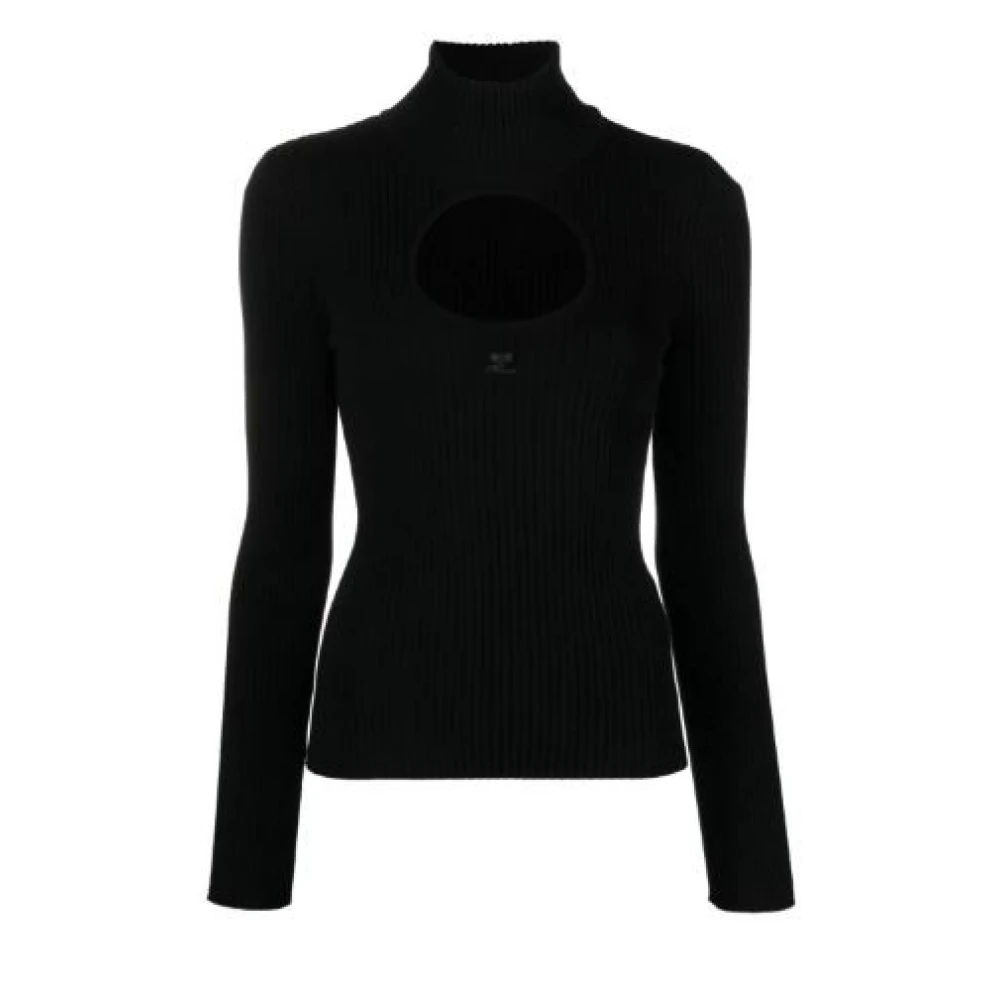 Courrèges Zwarte Ribgebreide Mockneck Trui Black Dames