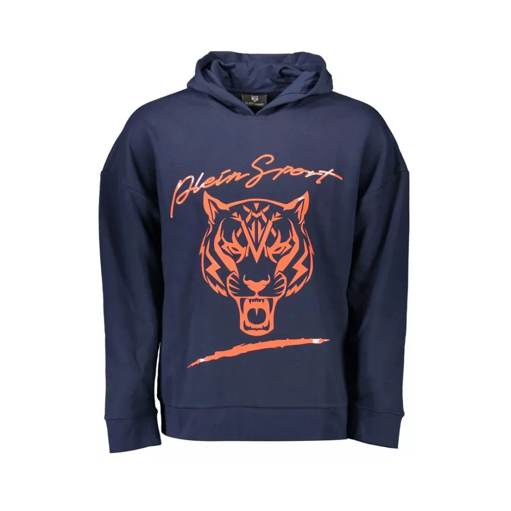 Plein Sport Men's Blue Hooded Cotton Sweater With Logo
