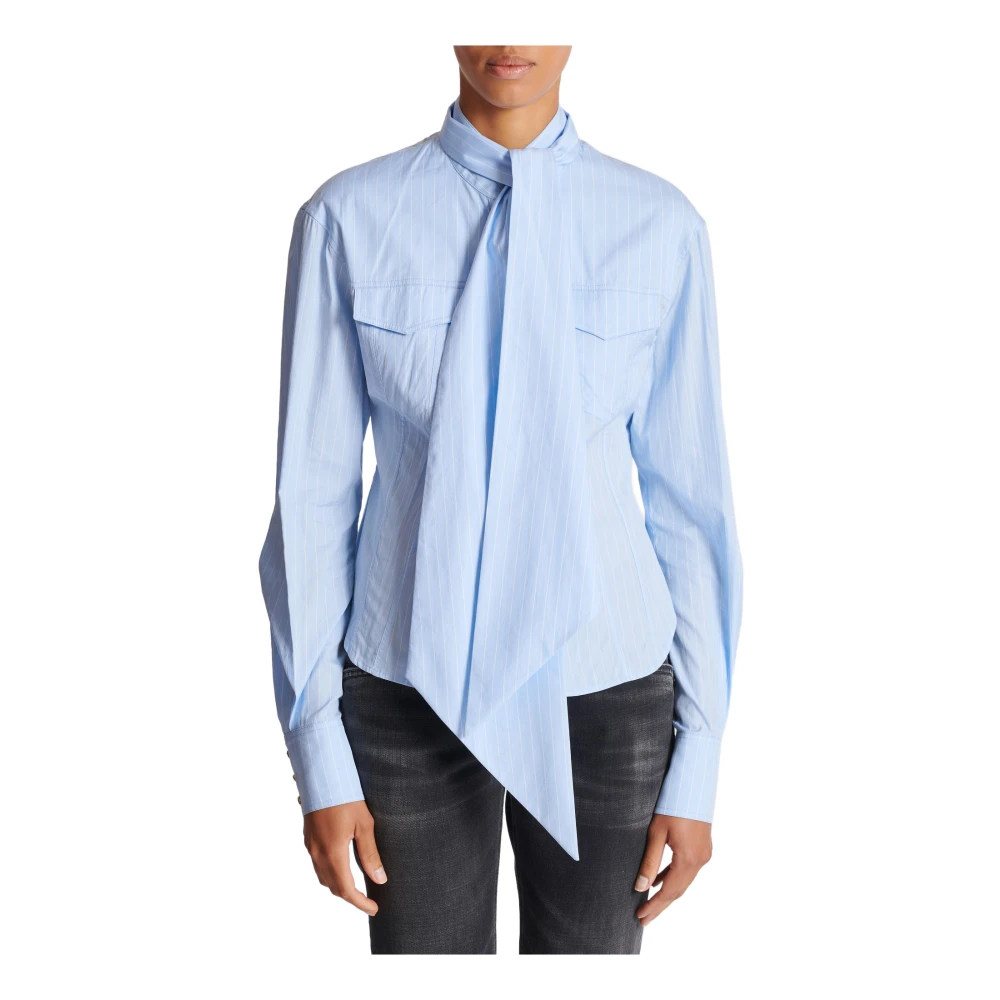 Balmain Gestreepte shirt met strik Blue Dames
