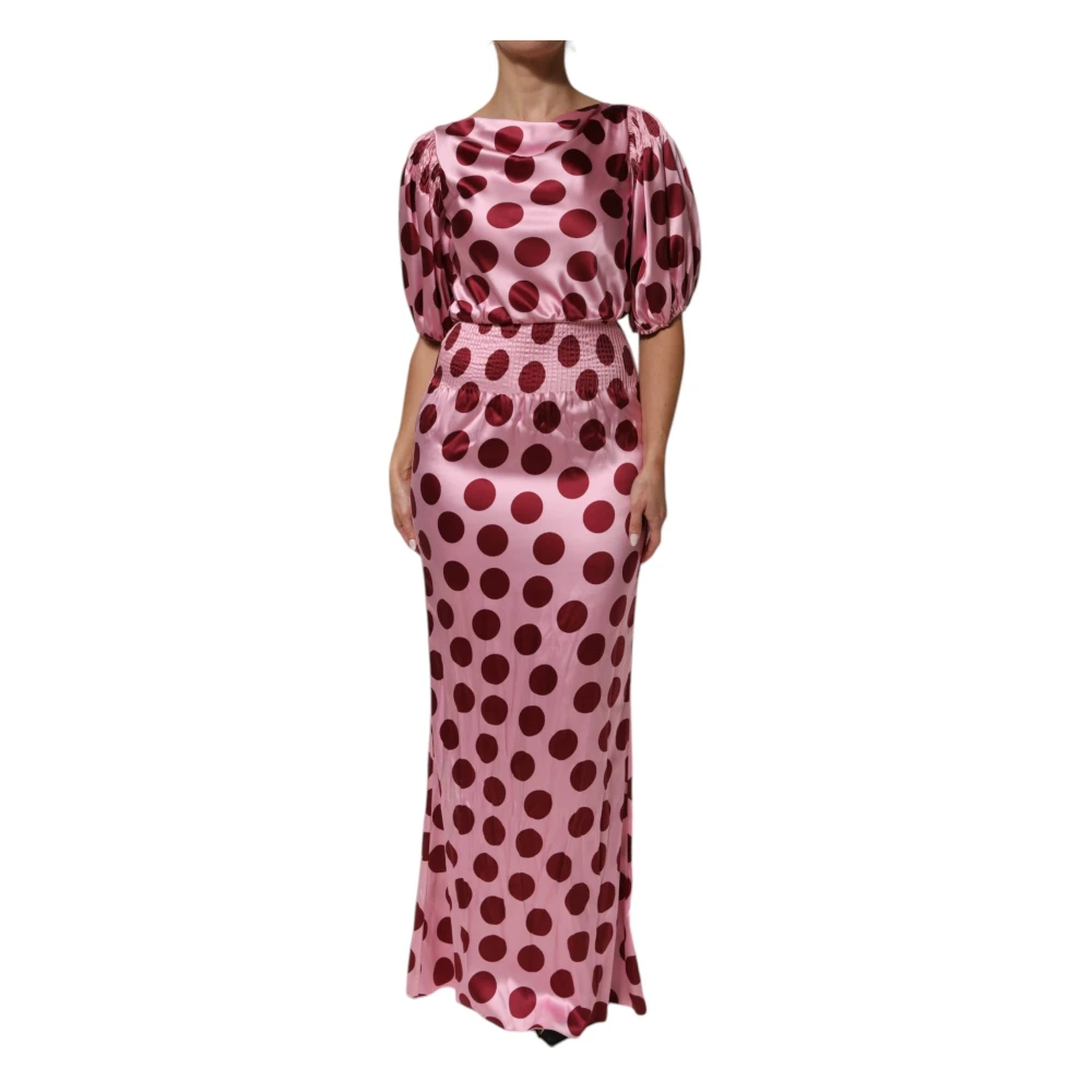 Dolce & Gabbana Women's Pink/Red Polka Dot Silk Maxi Dress