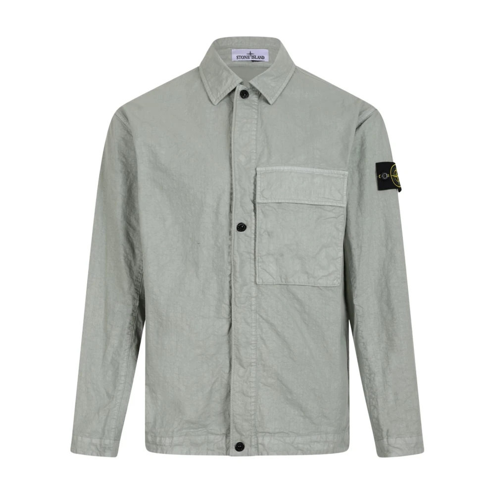 Stone Island Men's Green Light Jackets, L, Comfort-Fit Overshirt With Pocket