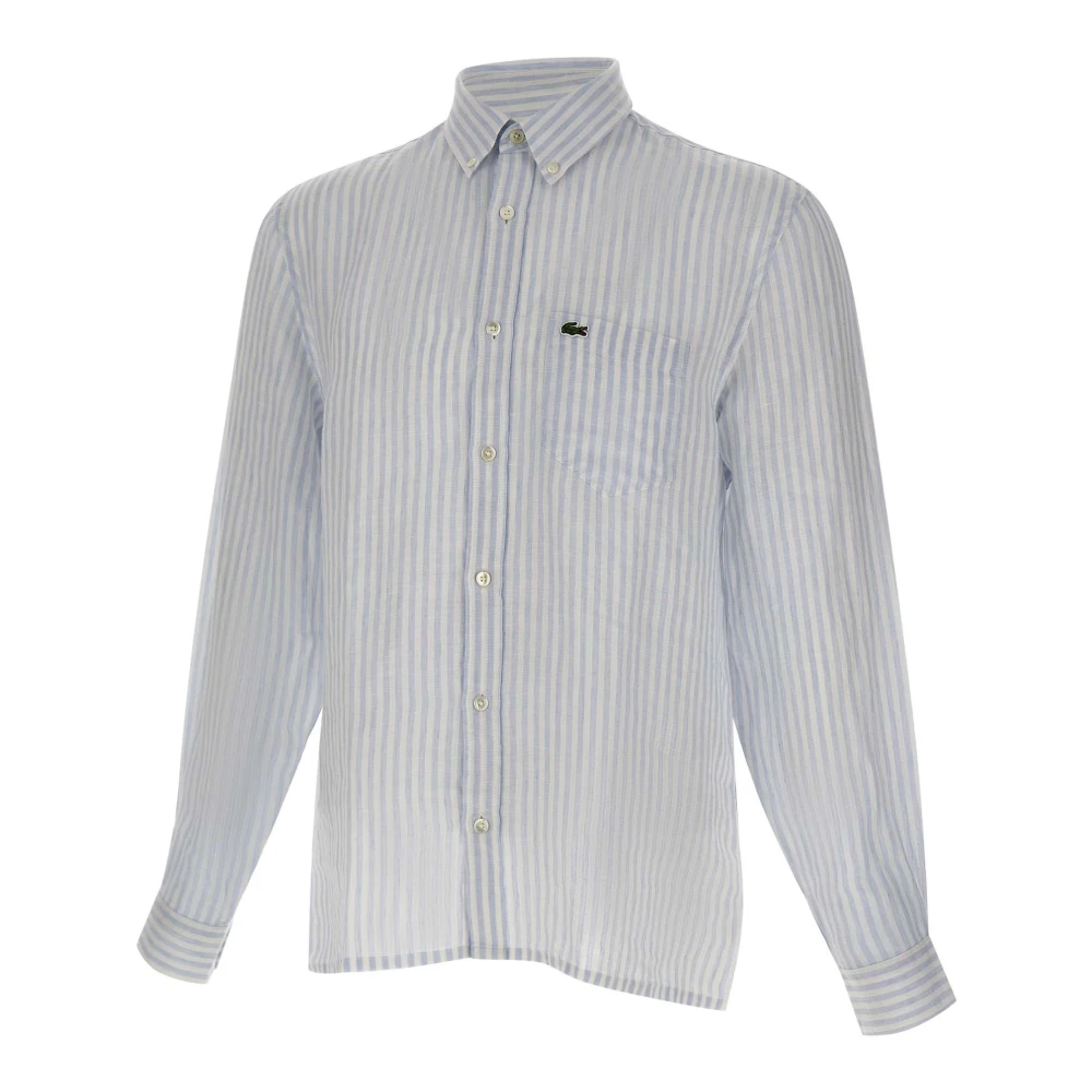 Lacoste Men's Blue Casual Shirts, 4XL, Regular Fit Striped Linen Shirt