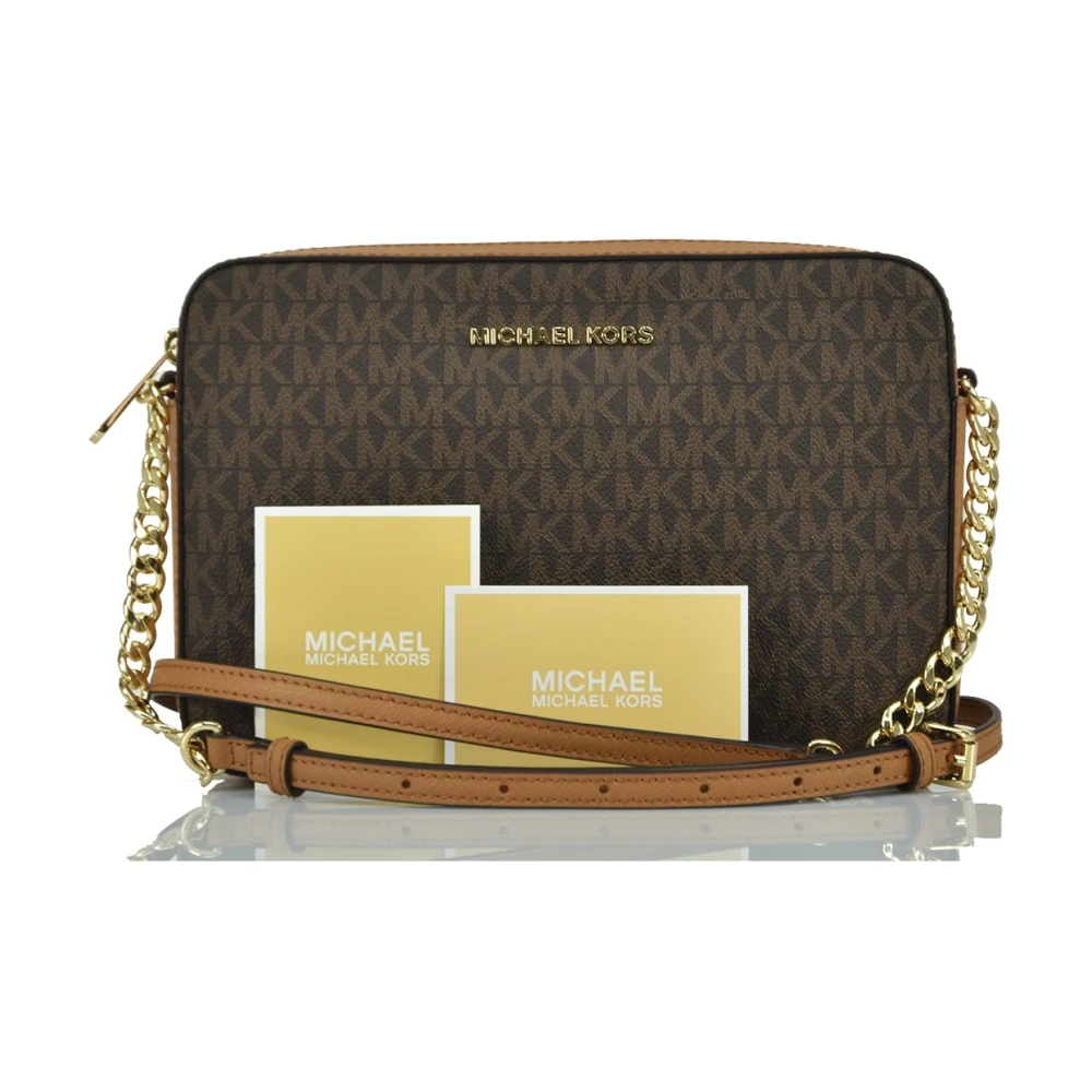 Michael Kors Bruine leren schoudertas met gouden accenten Brown Dames
