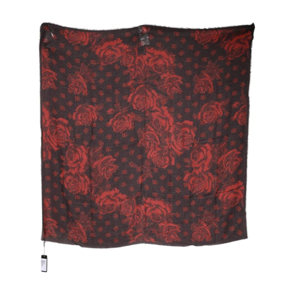 Dolce & Gabbana Women's Red Winter Scarves, One Size, Floral Wool Wrap Shawl Scarf