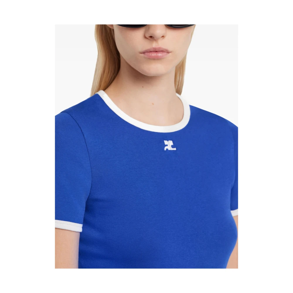 Courrèges Blauw Ronde Hals Logo T-shirt Blue Dames