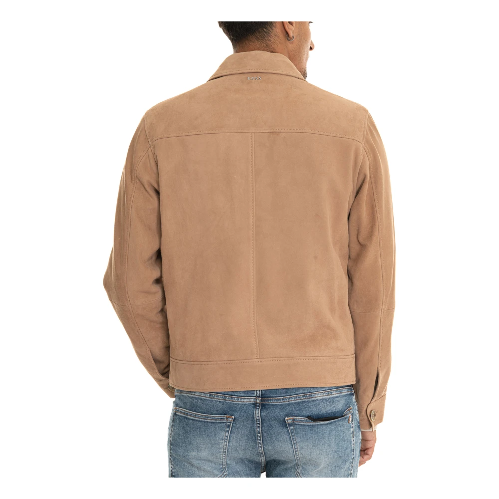 Boss Zamsleren leren jack met ritssluiting Beige Heren