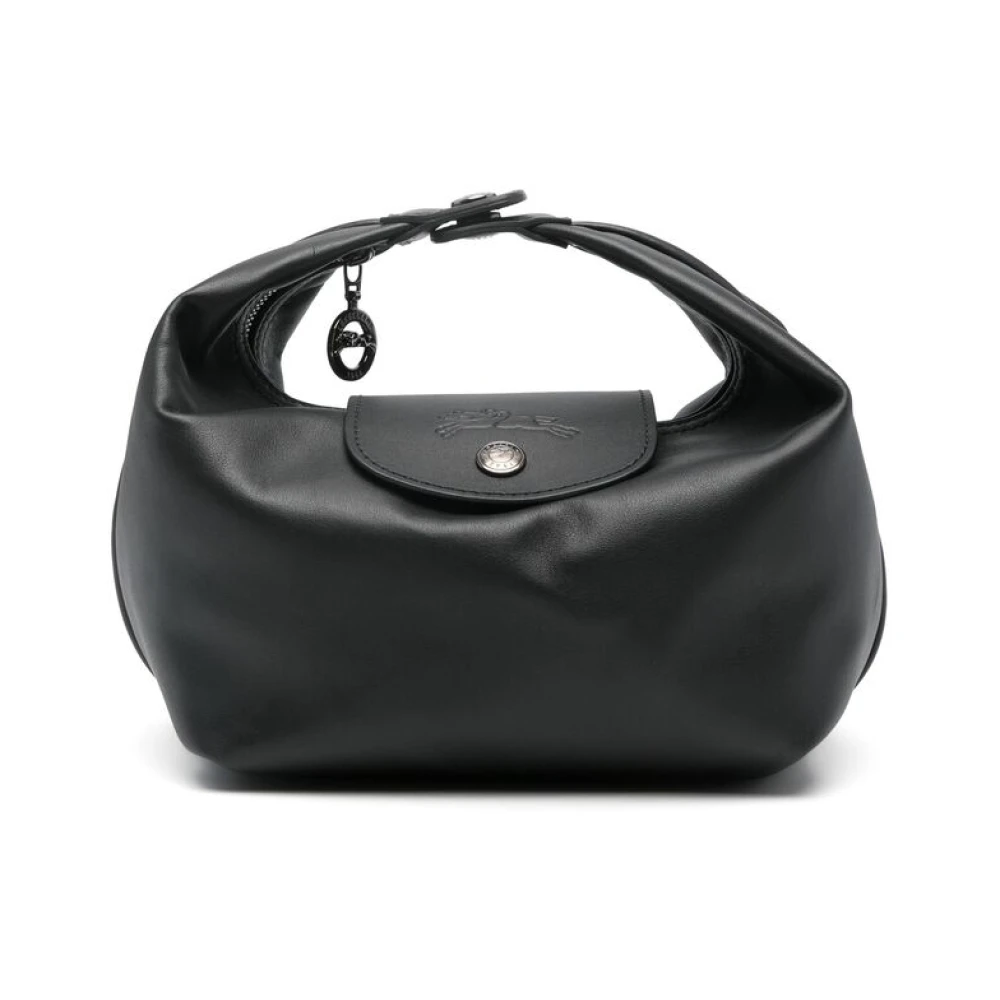 Longchamp Zwarte Kalfsleren Tas met Overslag Black Dames