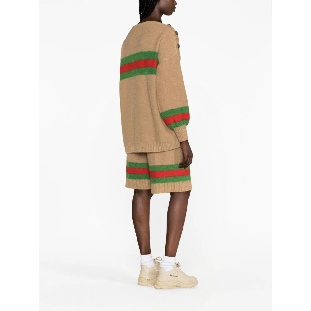 Gucci Interlocking G Patch Gebreide Trui Brown Dames