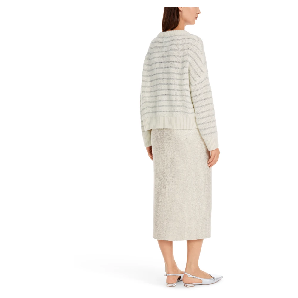 Marc Cain Gestreepte Oversized Gebreide Trui White Dames