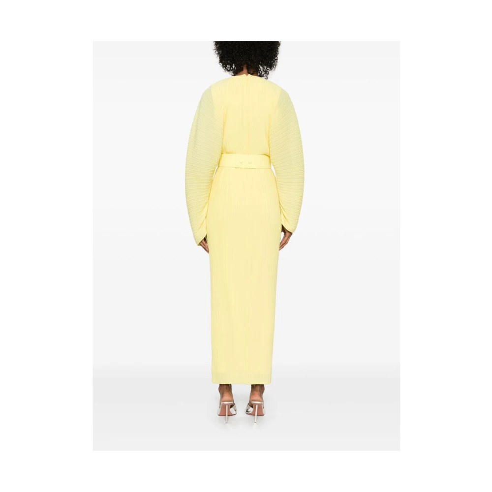 Solace London Gele Plissé Lange Mouw Jurk Yellow Dames