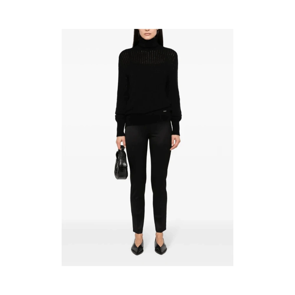 Kiton Zwarte Ribgebreide Trui met Rolhals Black Dames