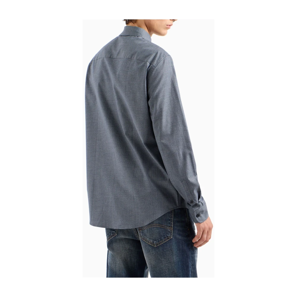 Emporio Armani Blauwe Microfantasia Logo Shirt Blue Heren