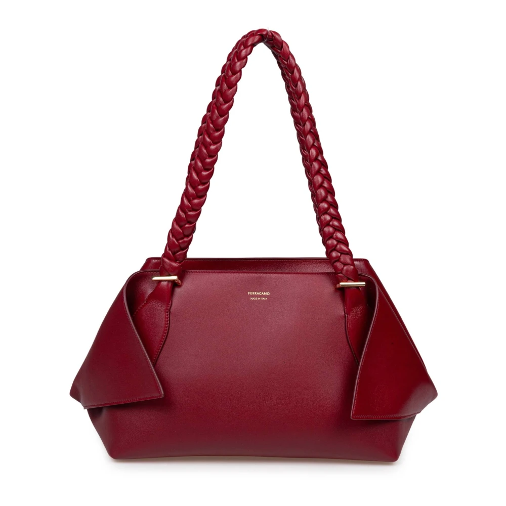 Salvatore Ferragamo Bordeauxrode Leren Schoudertas met Gevlochten Handvatten Red Dames