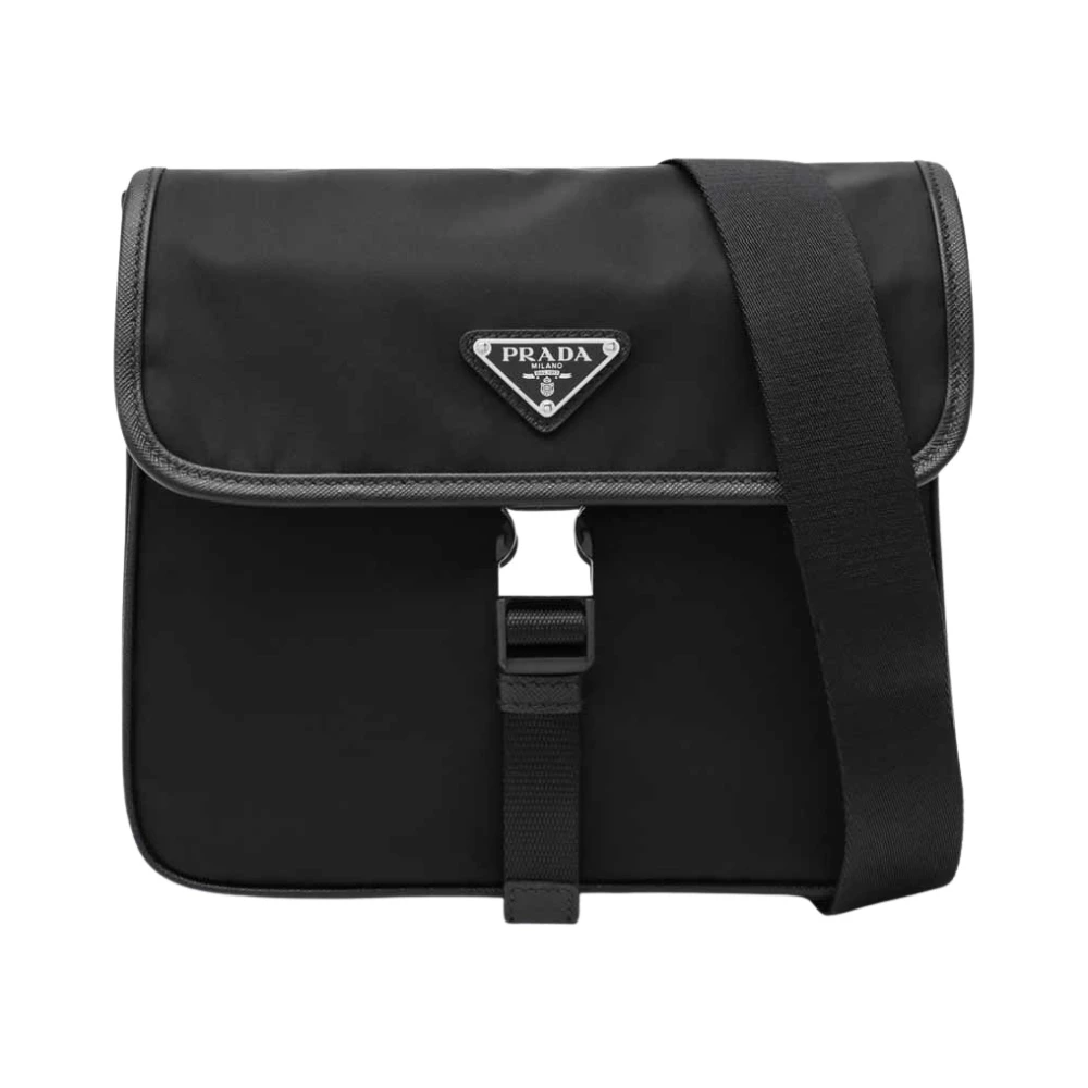 Prada Re-Nylon And Saffiano Leather Shoulder Bag - Male - Cross Body Messenger - Black - One Size - Bags