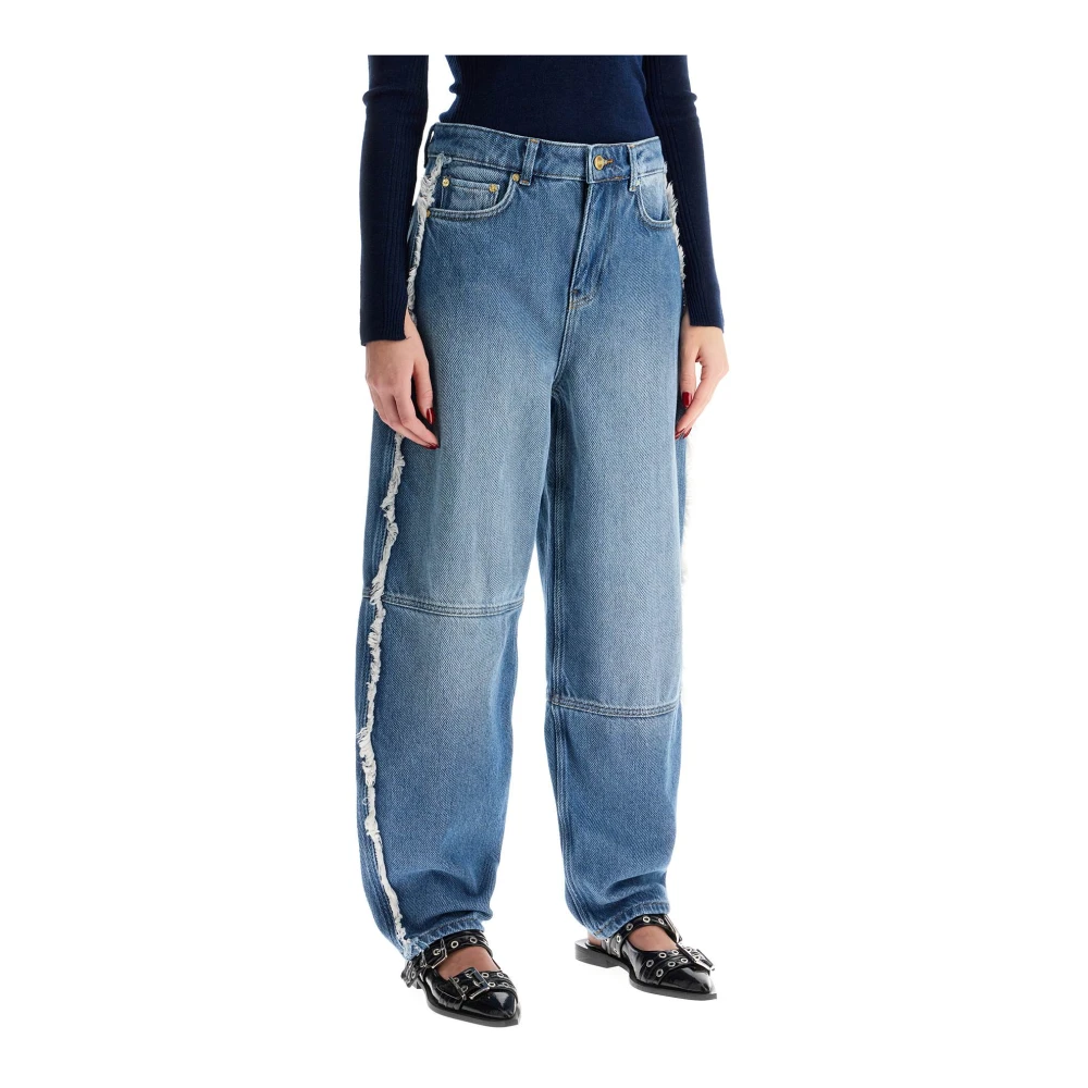 Ganni Jeans met wijde pijpen en rafelranden Blue Dames