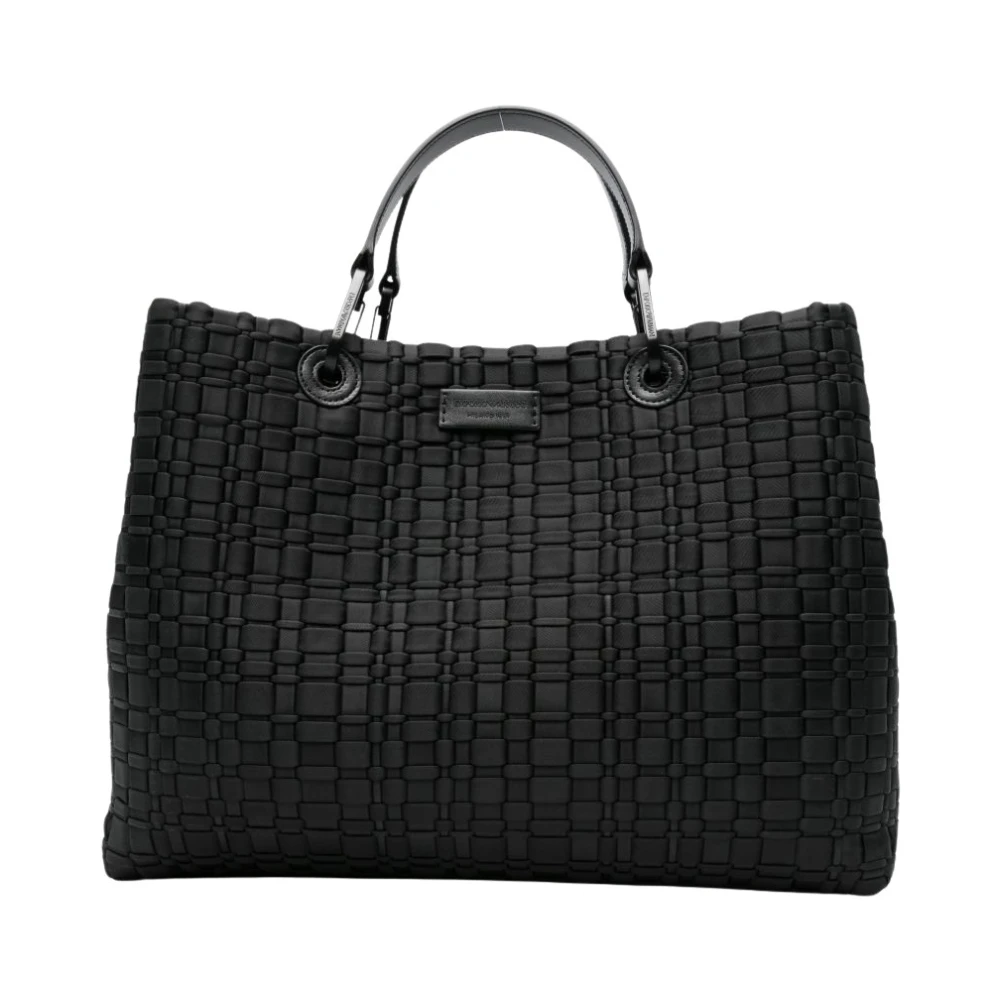 Emporio Armani Kvinno Svart Väskor Dam, One Size, Nylon, Myea Medium Shopper Bag I Vävd Nylon