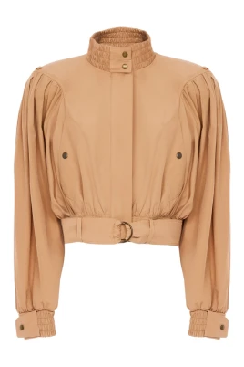 Ruched Short Cotton Poplin Jacket
