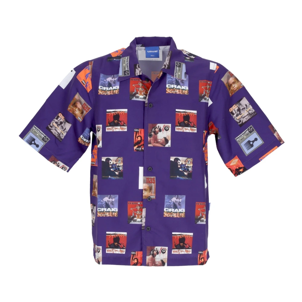 Usual Paarse All Over Print Korte Mouw Shirt Multicolor Heren