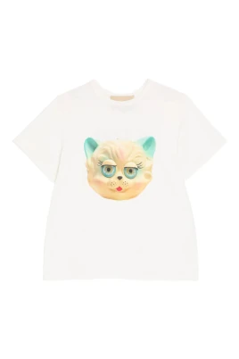 Bomullst-shirt med Le Chat de la Maison-tryck
