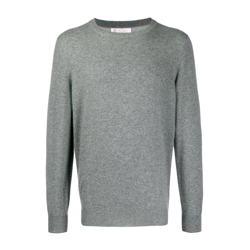 BRUNELLO CUCINELLI Luxe Crew Neck Gebreide Trui Lichtgrijs Gray Heren