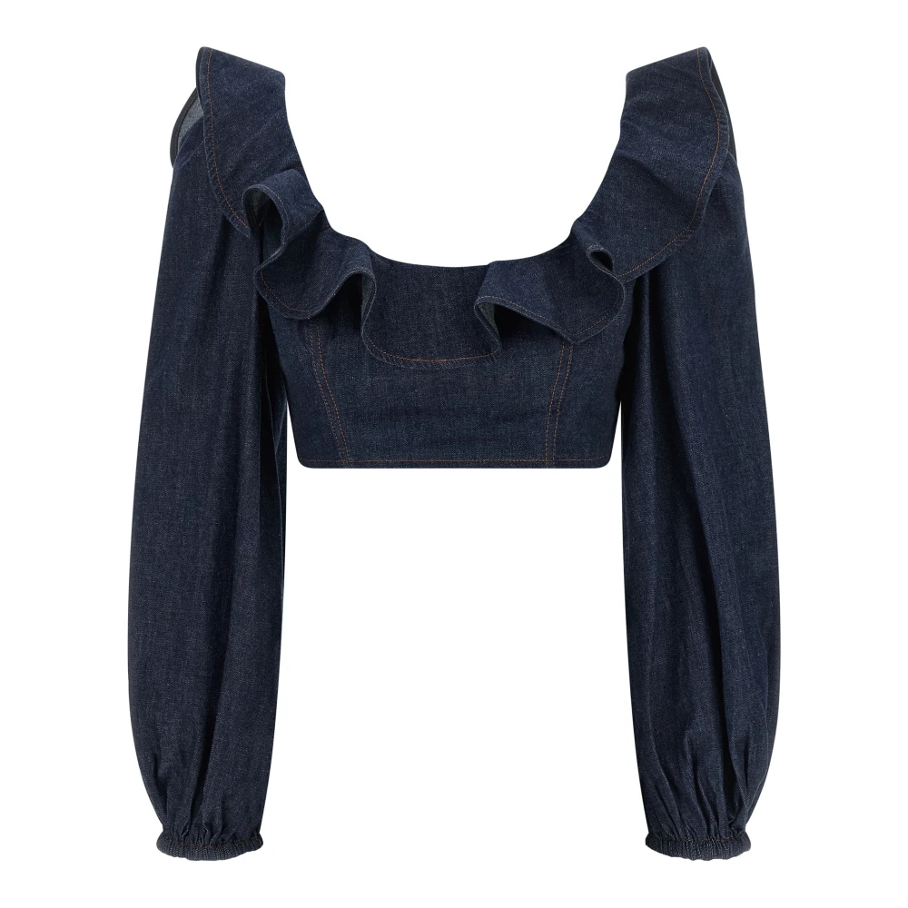 Zimmermann Women's Blue Aster Denim Frill Top - Blouses - Xs - Blouses & Shirts