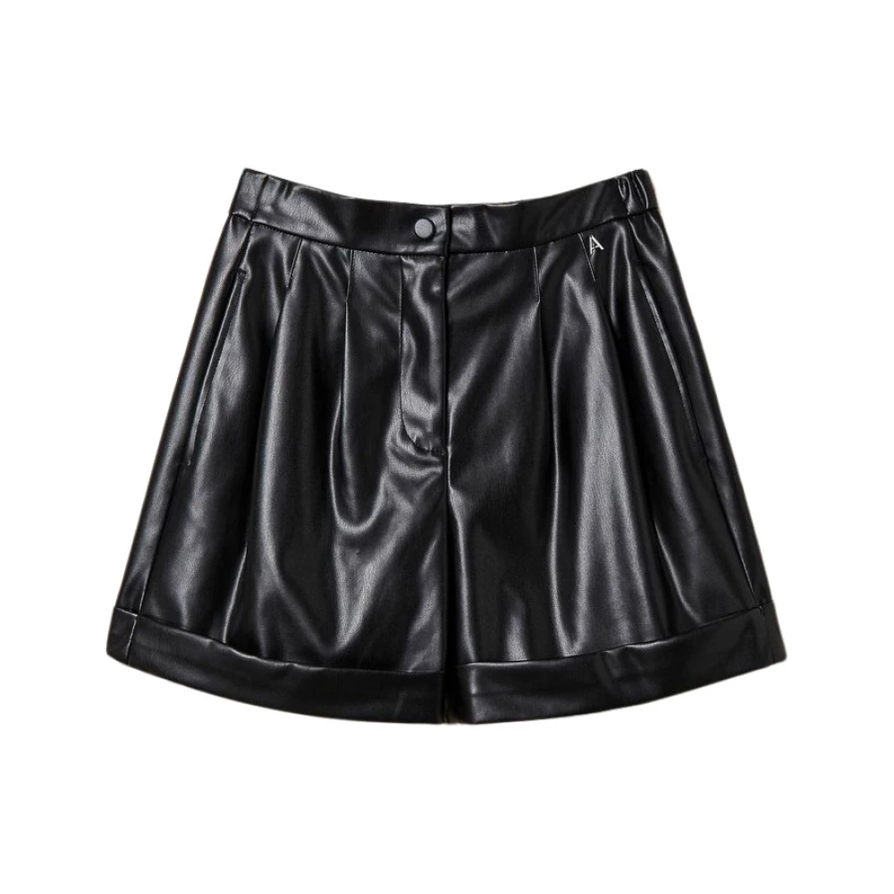 Twinset Geplooide imitatieleren shorts Black Dames