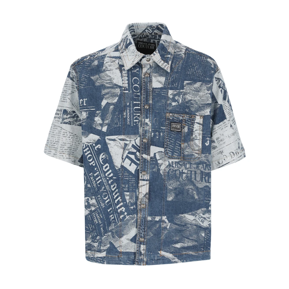Versace Jeans Couture Short Sleeve Shirts Blue Heren
