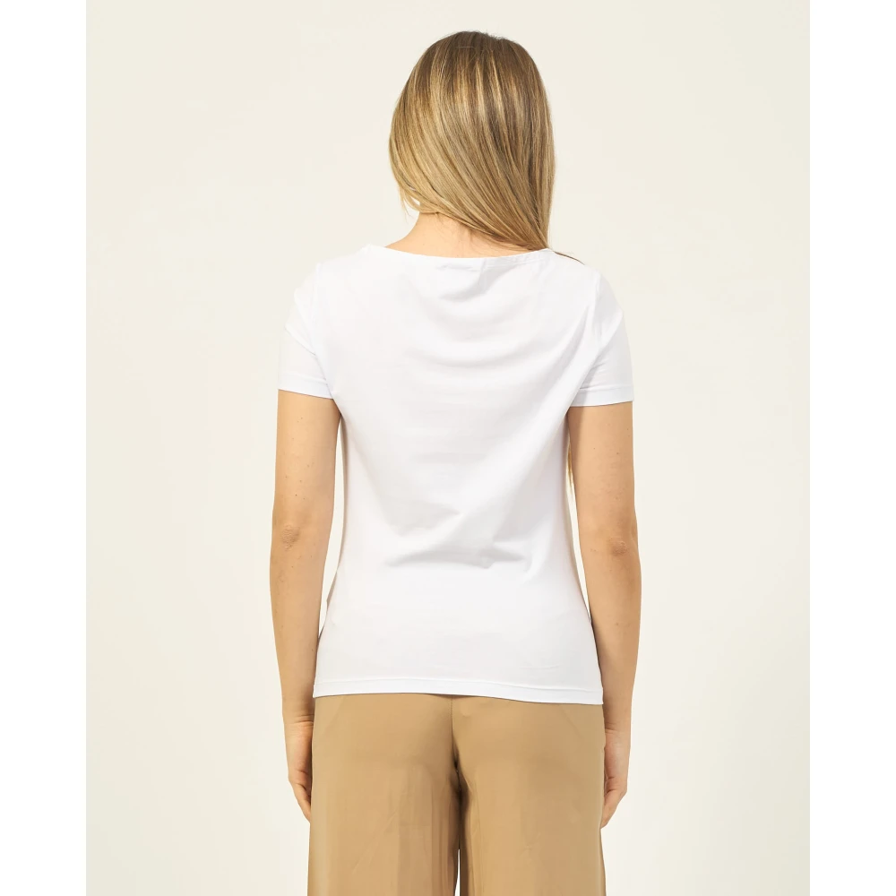 Emporio Armani EA7 Wit T-shirt met Metalen Logo Detail White Dames