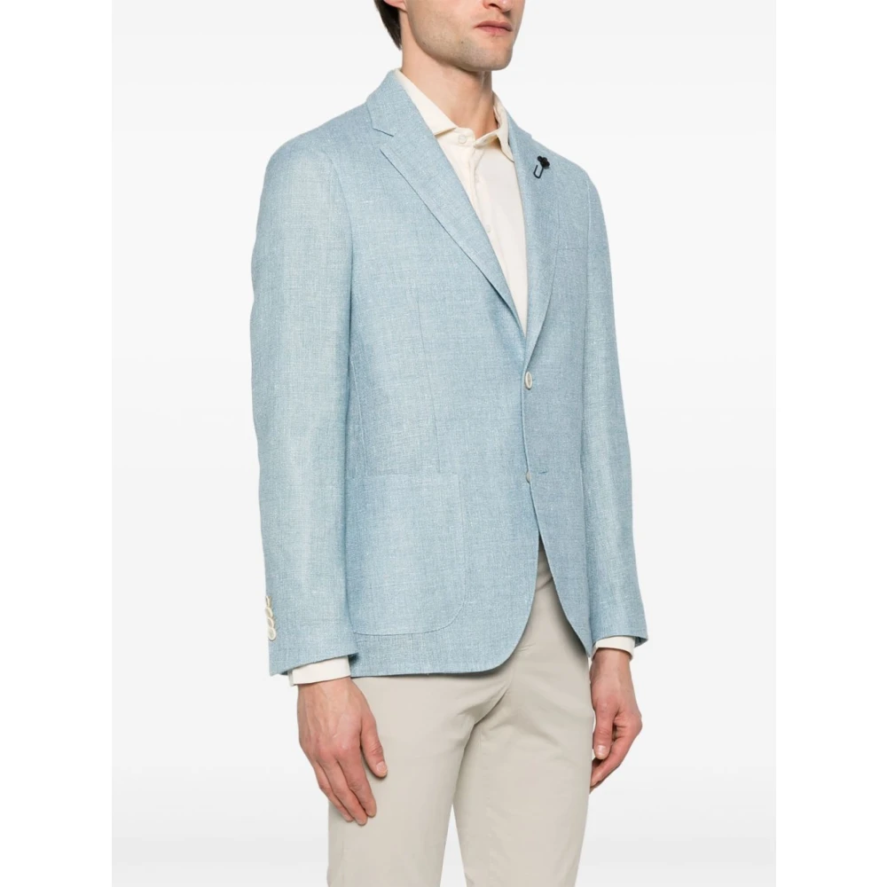 Lardini Lichtblauwe Jas Knoopsluiting Zakken Blue Heren