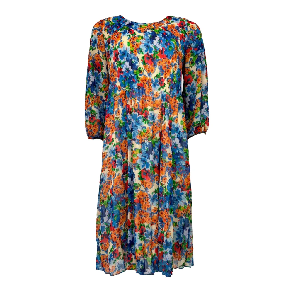 2-Biz Blauwe Bloem Jurk Dieppe.Es24 Stijl Multicolor Dames