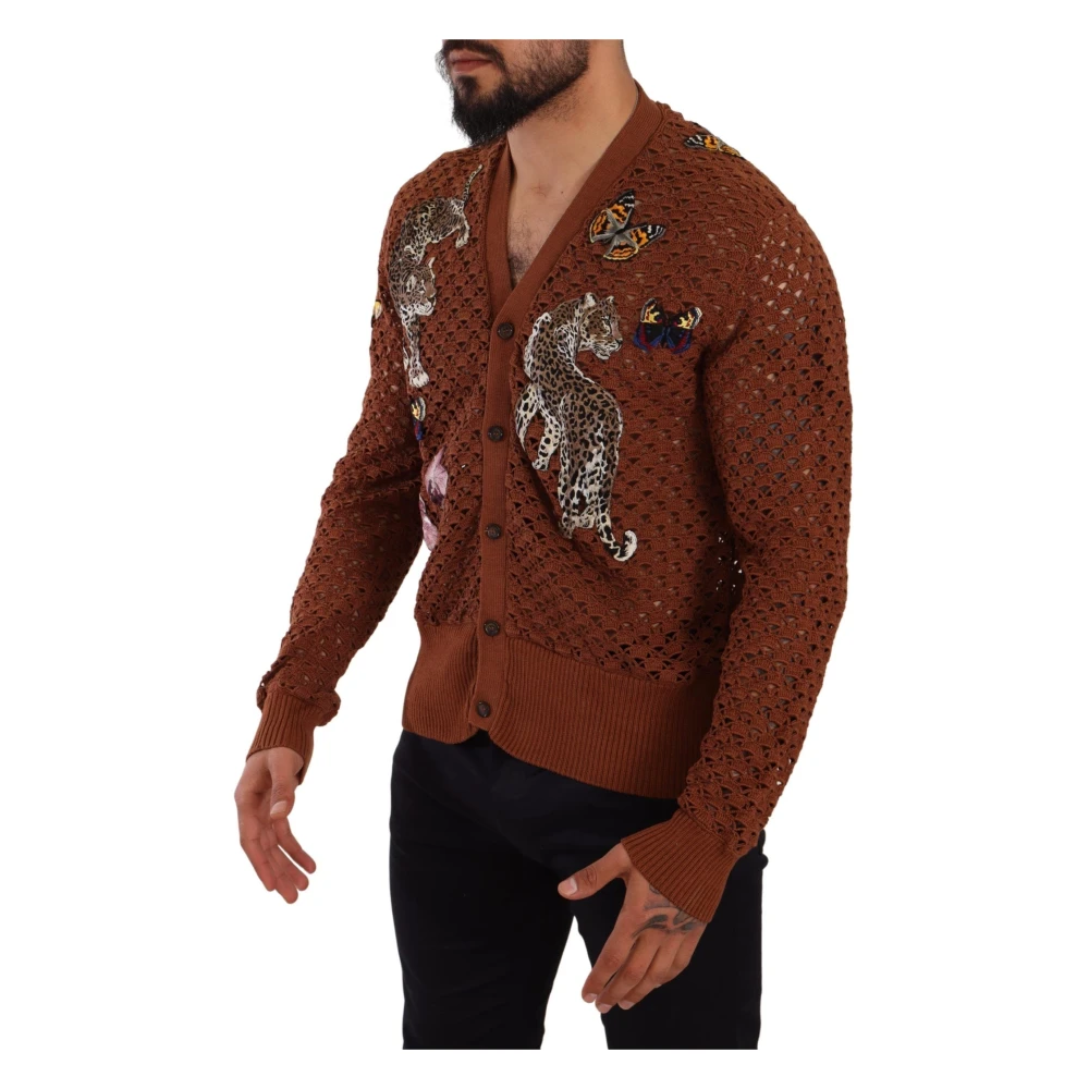 Dolce & Gabbana Leopard Butterfly Cardigan Sweater Brown Heren