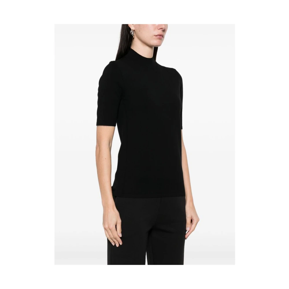 Calvin Klein Zwarte Geribbelde Korte Mouw Sweater Black Dames