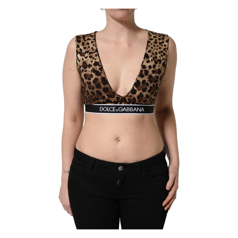 Dolce & Gabbana Women's Brown Sleeveless Tops, M, Draped Crop Top