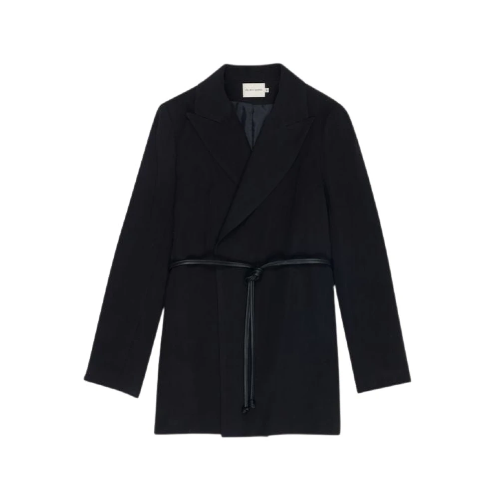 The New Society Zwarte Blazer met Leren Riem Black Dames