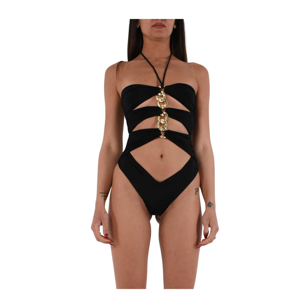 Elisabetta Franchi Gedrapeerde badpak met kettingdetail Black Dames