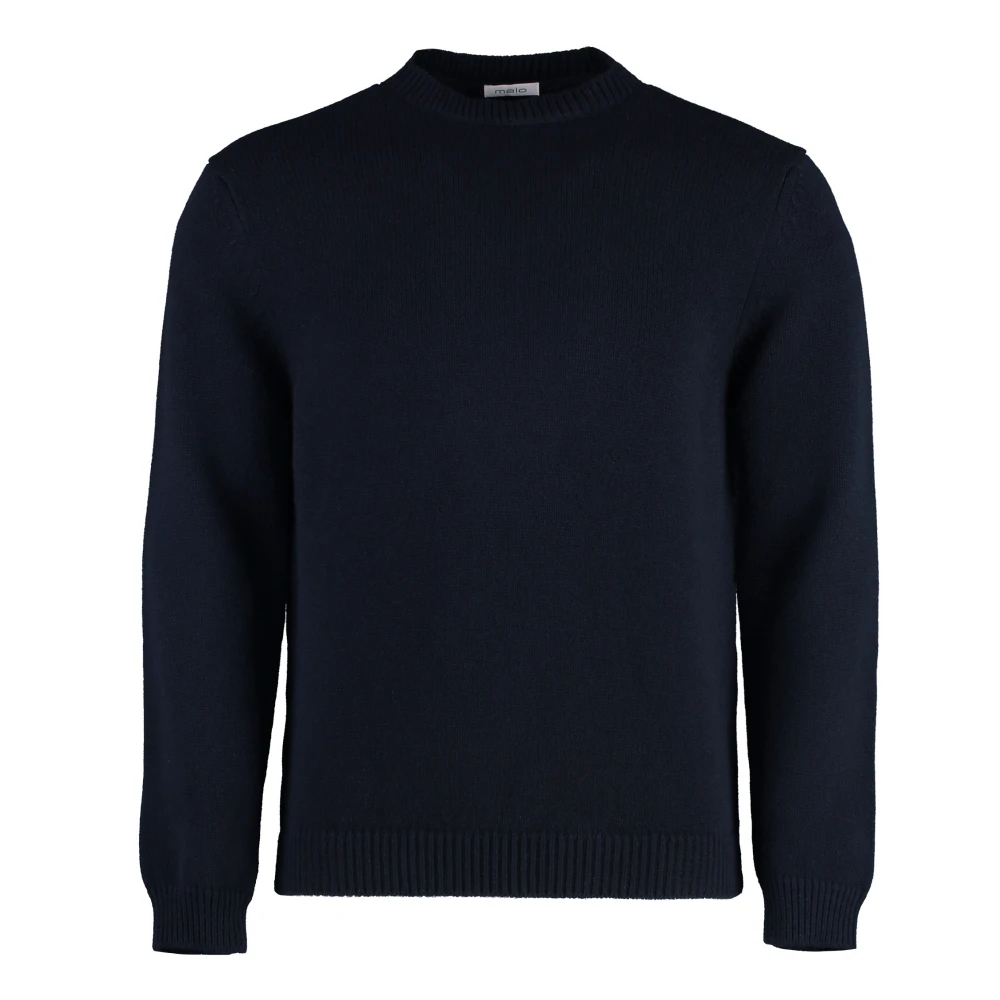 Malo Geribbelde Crew-Neck Wollen Trui Blue Heren
