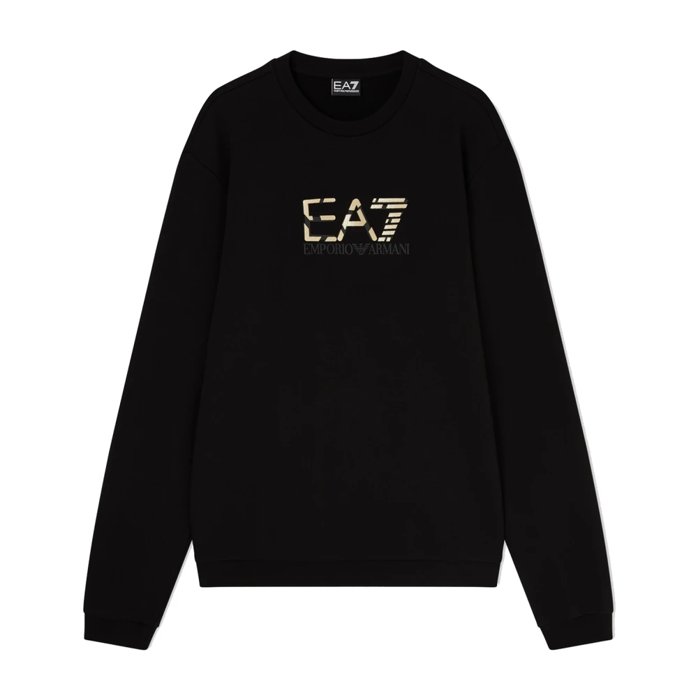 Emporio Armani Ea7 Mannelijk Zwart Hoodies & Sweatvesten Heren, Xl, Katoen, Premium Label Katoenen Sweatshirt Met Ronde Hals