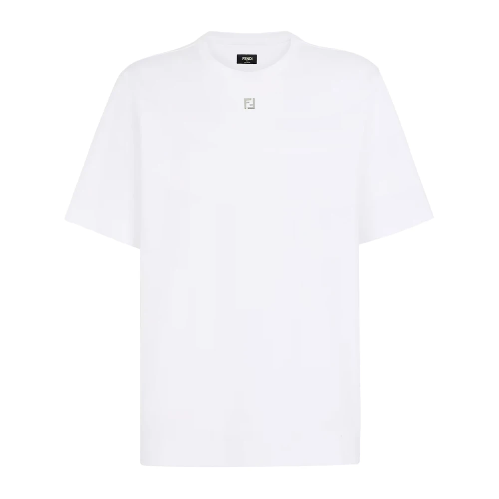 Fendi Men's White Ff Metal Detail T-Shirt