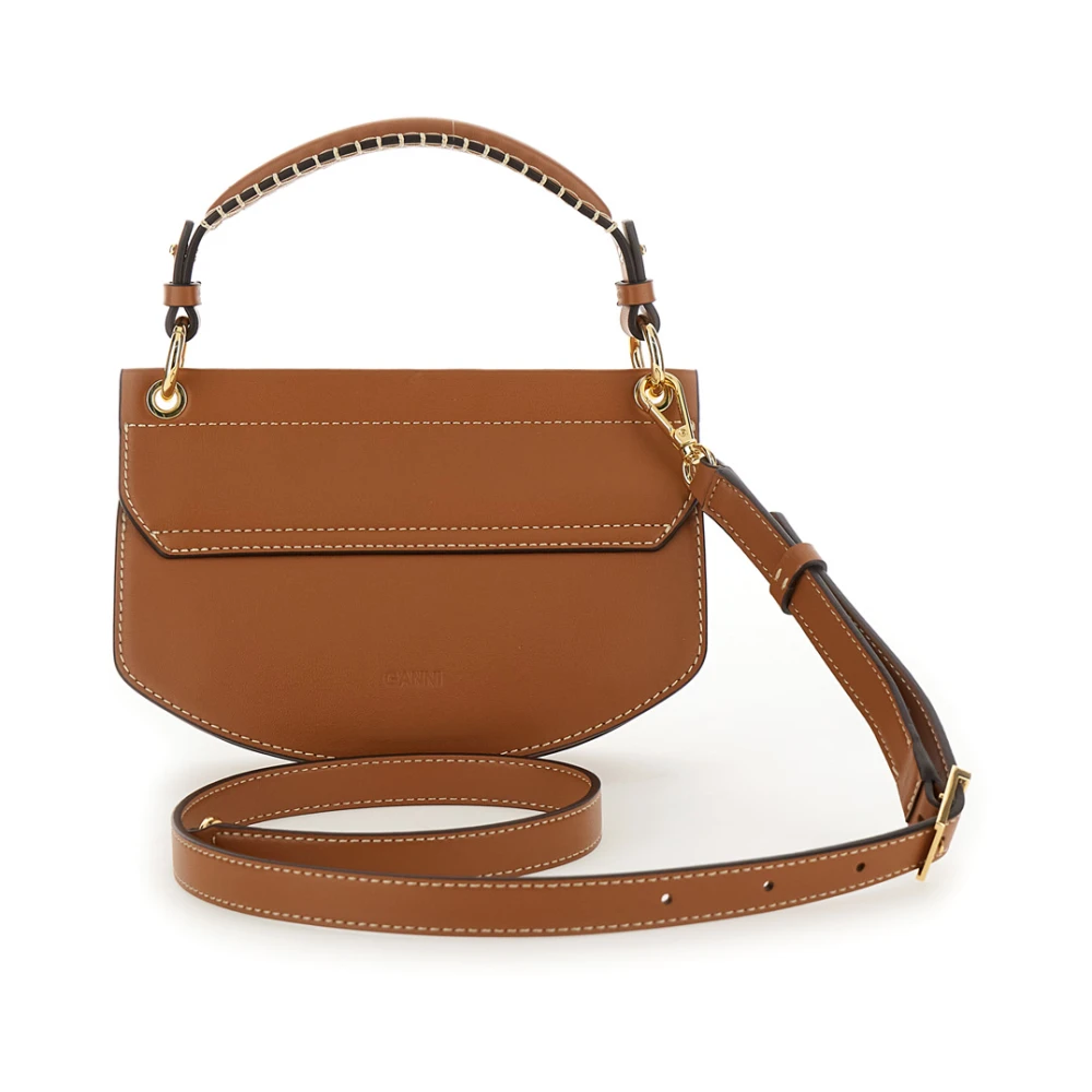 Ganni Bruine Crossbody Tas met Logo Plaque Brown Dames