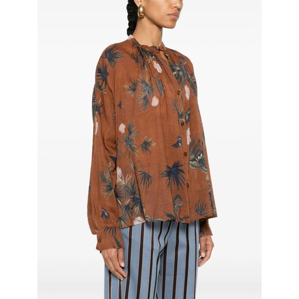 Forte Doorschijnende Schelpen en Bloemenprint Shirt Brown Dames