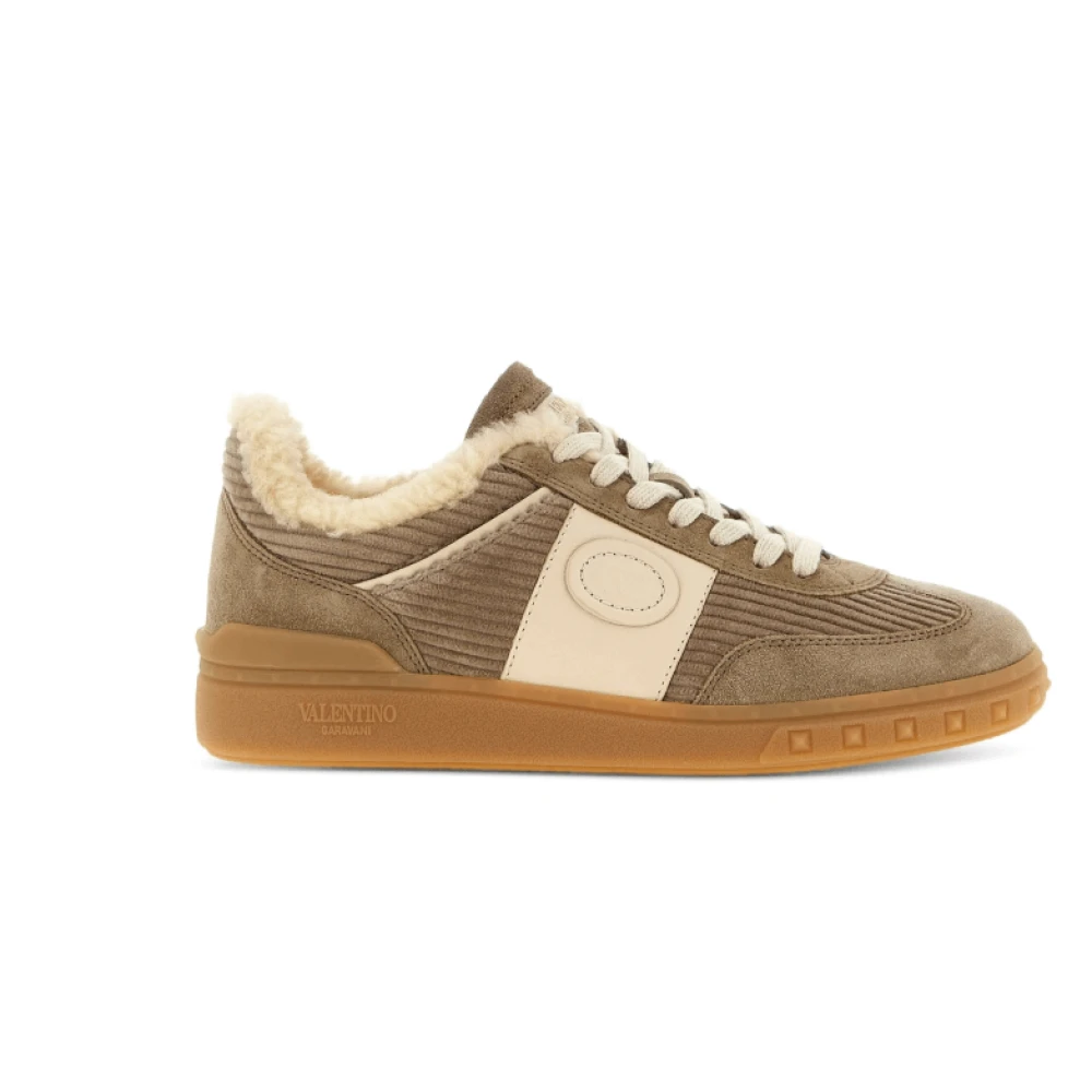 Valentino Ribfluwelen Sneakers met Vlogo Signature Dames Schoenen Beige