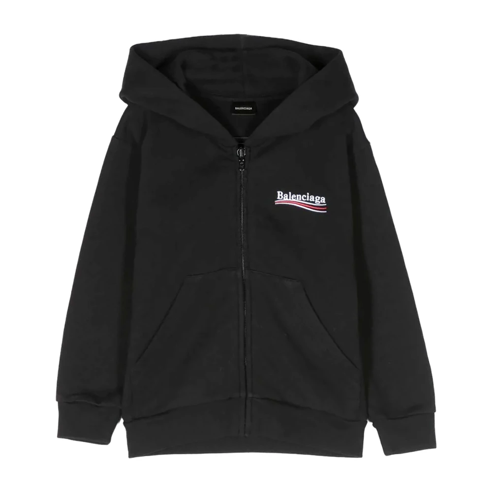 Balenciaga Dragkedja Hoodie Politisk Kampanj Svart Bomull Black, Pojke