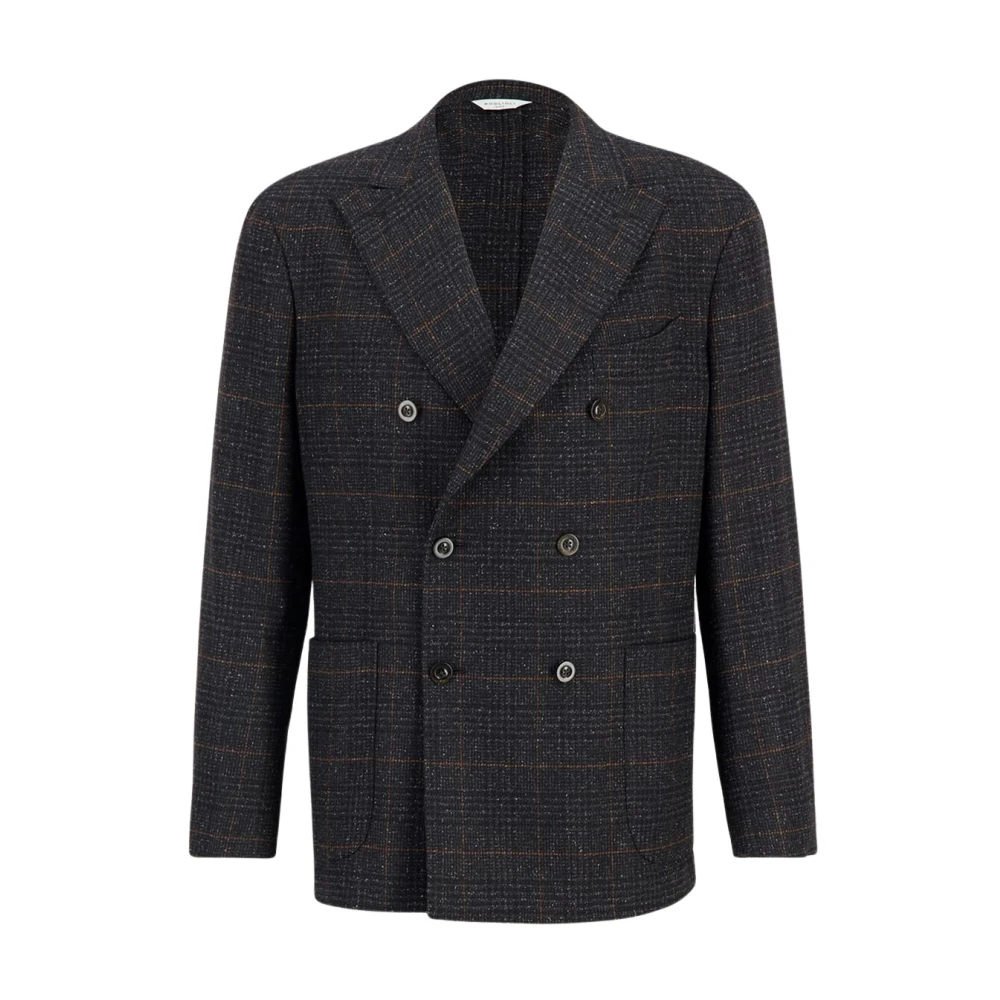 Boglioli Men's Gray Double-Breasted Wool-Silk Blazer