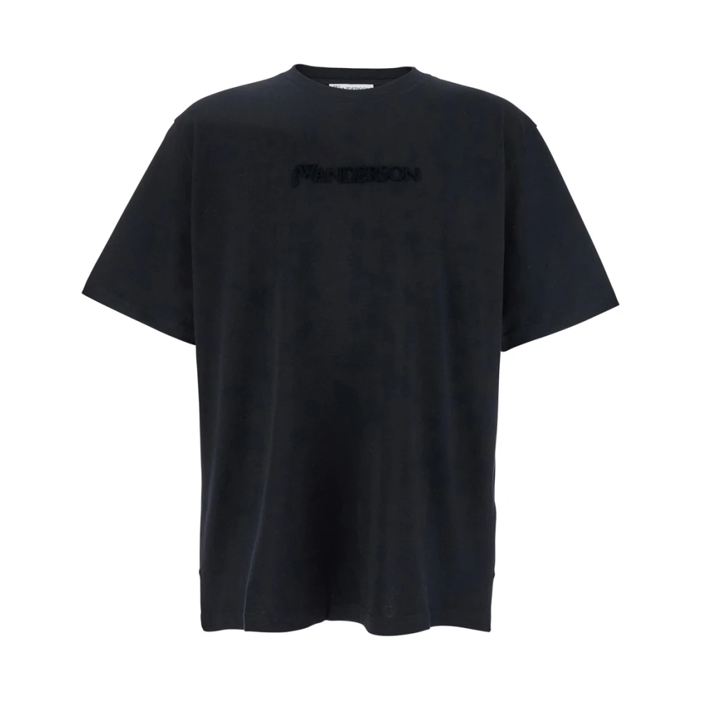 JW Anderson Zwart Logo Geborduurd Crewneck T-Shirt Black Heren